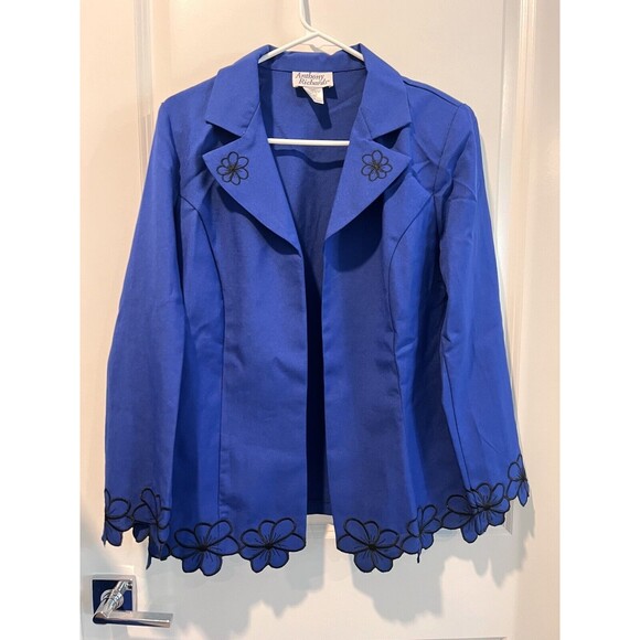 Anthony Richards Women 2-Piece Set Suit Embroidered Blazer & Dress Blue Sz 10 - Picture 14 of 16